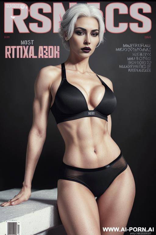 (((very beautiful face, gorgeous body, athletic build, toned body, strong legs and arms, juicy thighs, curvy figure, natural big breasts))) ((white hair, hairstyle chignon, black lipstick, black - #main