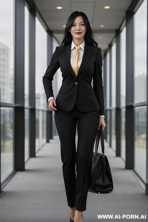 blonde 40-0 year old business attire shoulder length hair bending over to pick someg up in a structured business outfit - #main
