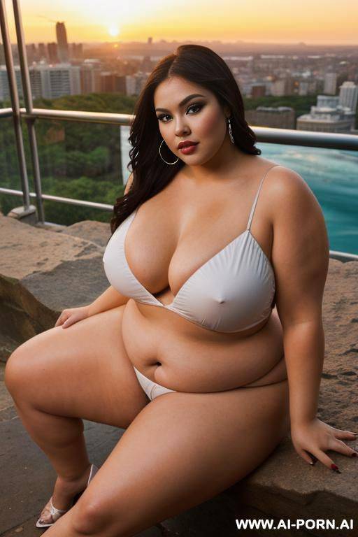 rock bbw with pretty chubby face, seductive look, begging for sex, slut makeup, big city with waterfalls at gorgeous sunset - #main