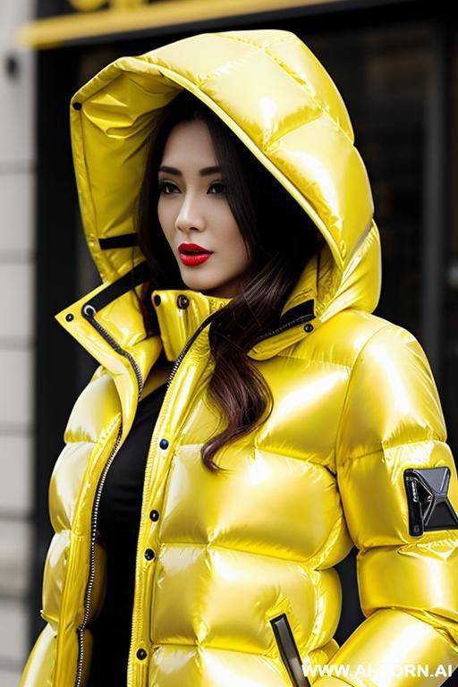 shiny puffer jacket yellow cum - #main