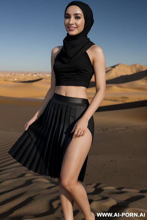 wearing hijab ((cheerleader)) ((black pleated skirt)) ((topless)) ((nude)) - #main
