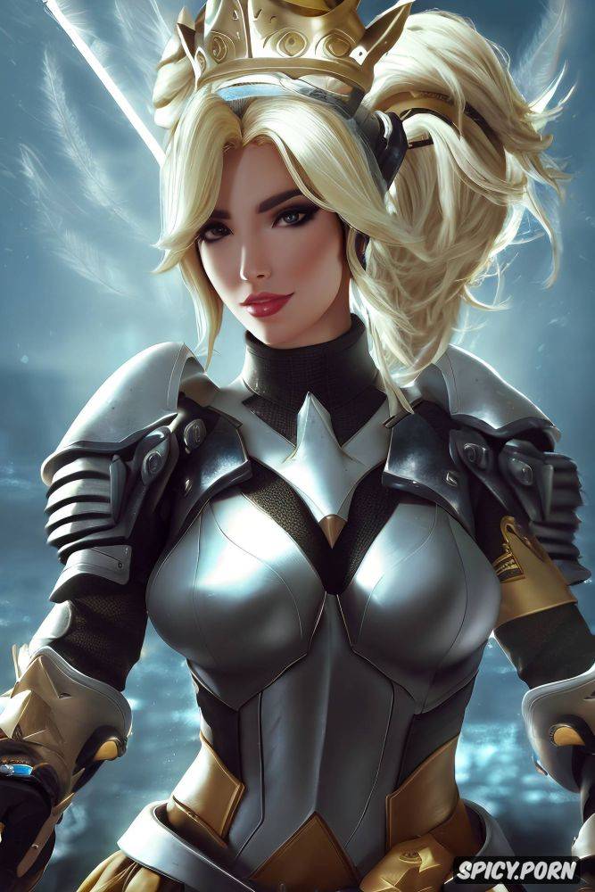 abs, ultra detailed, masterpiece, ultra realistic, mercy overwatch female gladiator fatasy arena crown tight leather armor beautiful face portrait muscles - #main