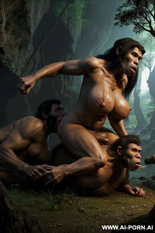 night, completely darkness, two ancient neolithic male fuck granny in the forest cave ((terrible neolithic ape-like male) - #main