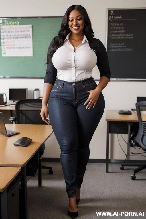 beautiful black woman, supermodel, nerd, massive hips, extra thicc, big legs, plumper, high rise jeans - #main