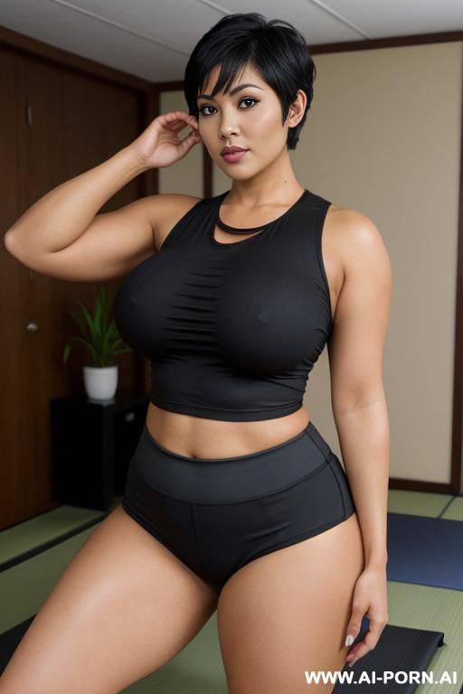 sexy bimbo milf, aged milf, matured milf, thot, really dark black skin, deep dark black skin color, half black half asian, ultra thicc, bulked up thighs, tight shirt, extremely gigantic boobs, perfect eyes - #main