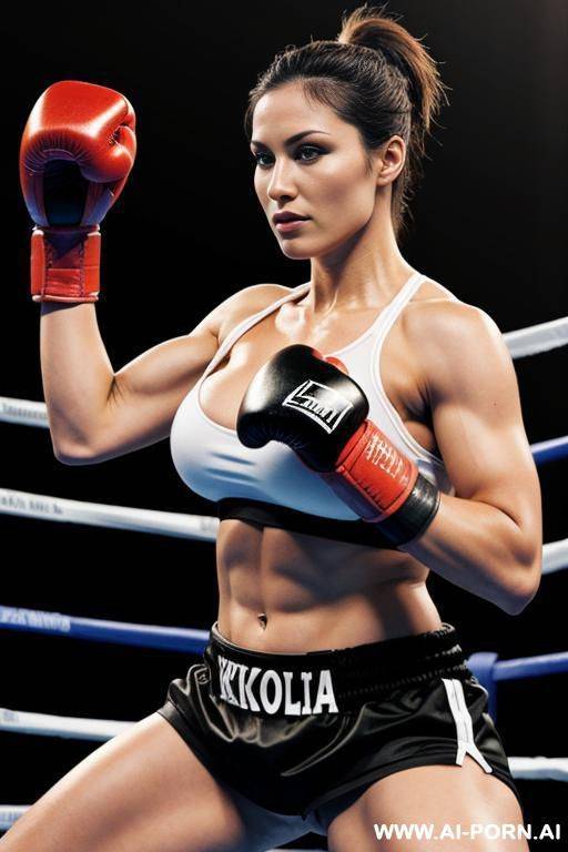 athletic female kickboxer with large round breasts - #main