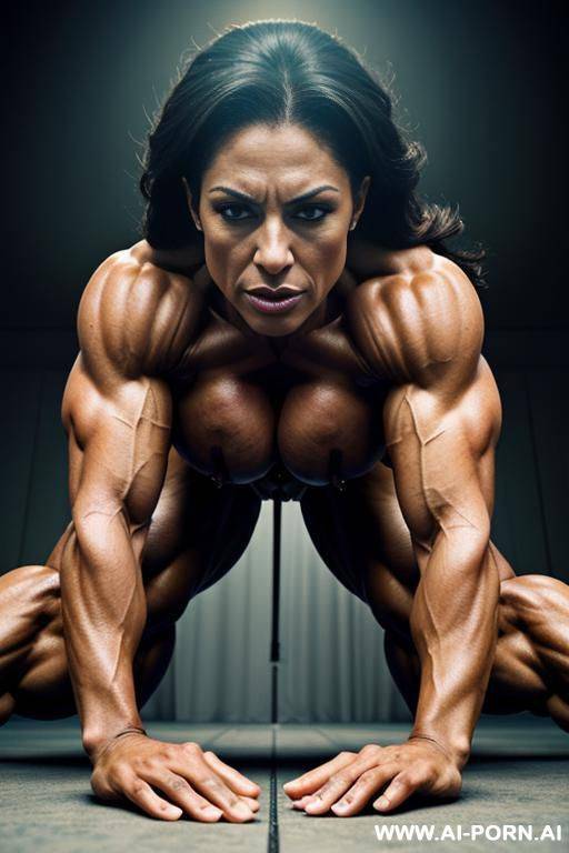 massiv female bodybuilder with watermelon sized tits creaming in mens mouths while flexing bulging biceps and thighs - #main
