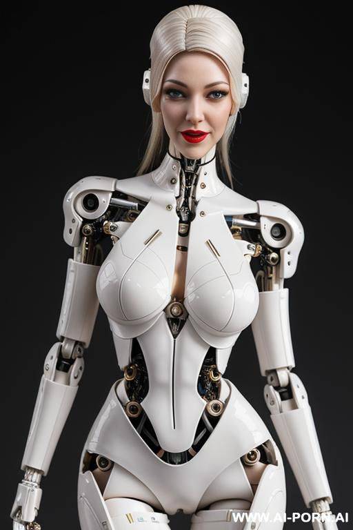 realistic beautiful cyborg robot woman doll completely made of white latex skin long legs with skate - #main