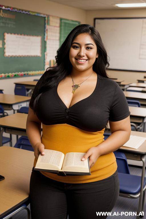 mexican, nerd, huge nose, dark skin, holding books, extremely fat hourglass figure, chicana, chola - #main
