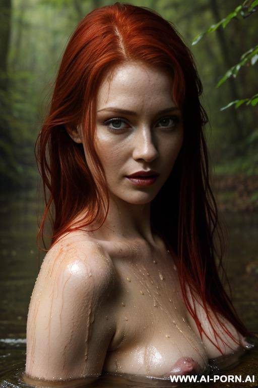 very wet natural redhead seductive look are totally naked in a forest - #main