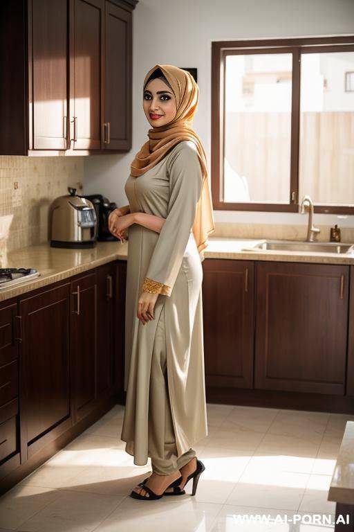 realistic desi bhabi nude hijab arab standing front pose in kitchen - #main