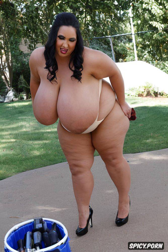 gigantic huge wide hips, front view, long black wavy hair, laughing - #main