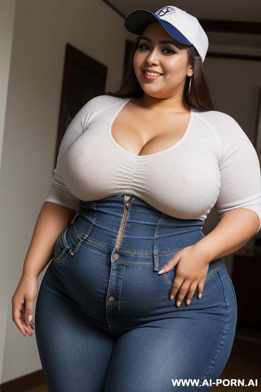 colombian, supermodel, massive hips, super pear shaped plump body, eyeliner, hot, high rise jeans, big eyes, baseball cap - #main
