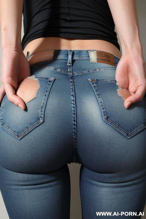 tight blue jeans, looking behind, sucking cock, camera angle behind, teared jeans, fingering pussy - #main