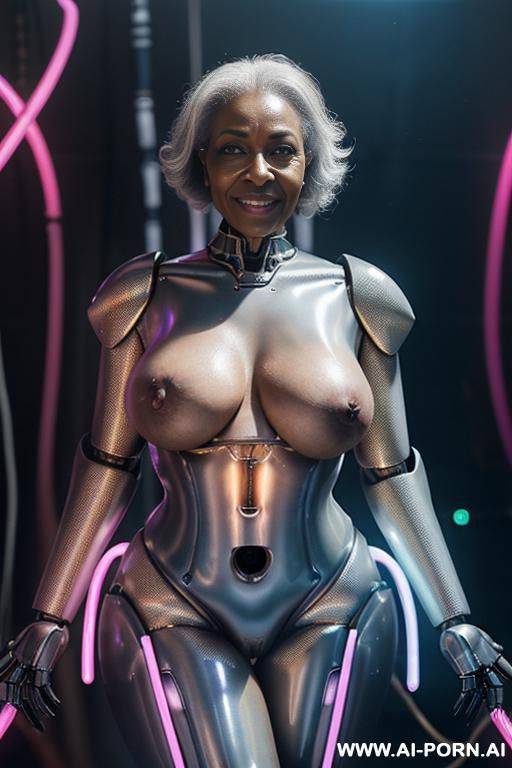 realistic details , very old ebony black lady, (((very old lady))), old gilf, fully naked hot queen, her majesty, the naked space queen, fully naked perfect sexy voluptuous natural body, hot - #main