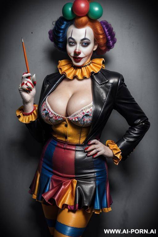 no tattoos. heavy makeup. draw boobs bigger.fased business jacket, huge, colossal cleavage, draw boobs even bigger. dark lipstick. draw boobs bigger so jacket gapes more. no, no bare boobs. keep - #main