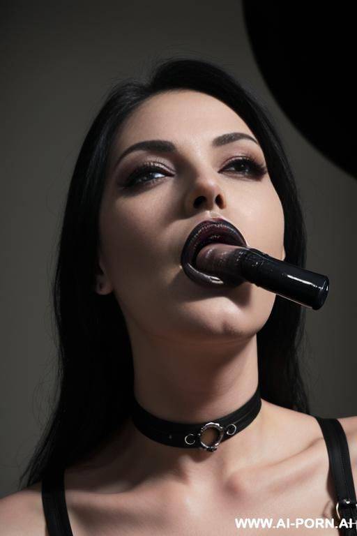 goth, ((blowjob)), looking up, (from above), choker, masterpiece, eye contact, perfect, deepthroat, cumshot - #main