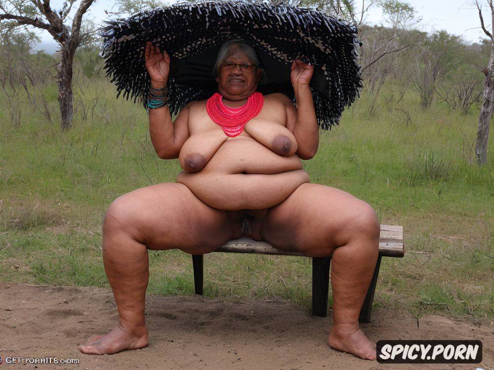 silly grimace, legs wide spread, detailed traditional tribal dress - #main
