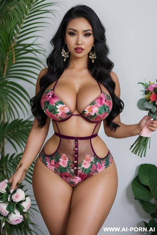 flowers, round boobs, extremely pretty, full lips, button nose, eye contact, ahegao, big earrings, styled hair, tight waist, hourglass figure - #main