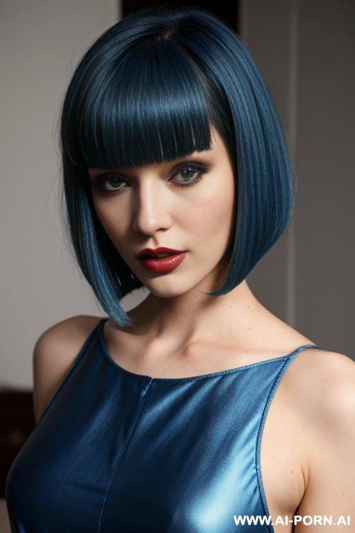 bob cut, blue hair, (upshirt), (disgust) - #main