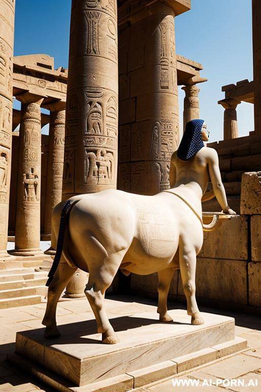 ancient naked chubby egyptian female temple servant with m light soft skin rides with spreaded legs on a stone sculpture of a bull - #main