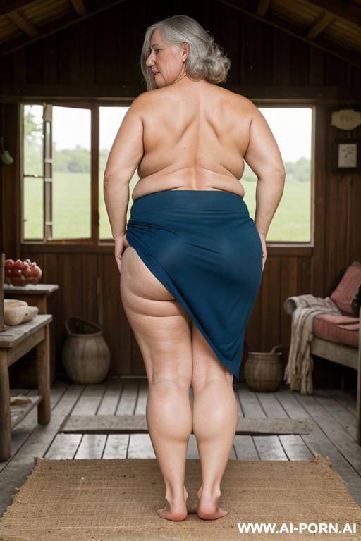 old woman standing barefoot, ass nude flash, barefoot! - #main