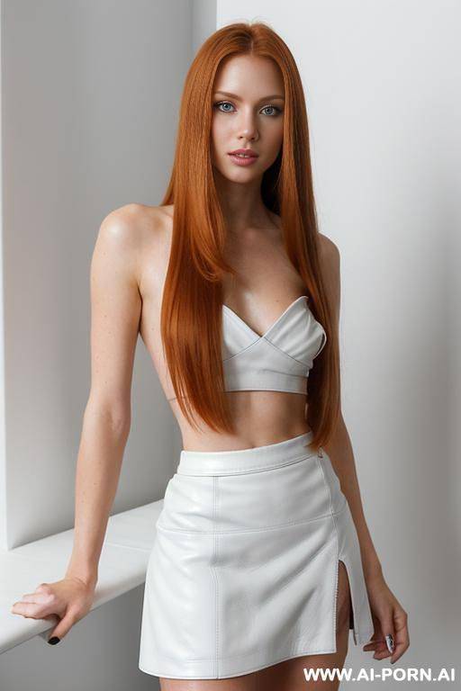 (((wearing a short split white leather skirt))), (((side swept hair))), (long hairs), topless, - #main