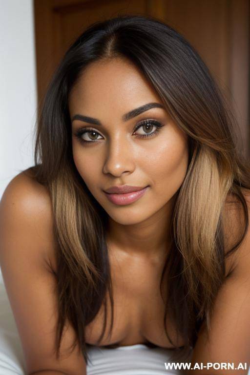 (beautiful slutty babe), (dark tanned skin) (fully nude), ((high quality)), ((depth of field)), ((long golden hair)), ((soft seductive smile)), (butt hole), (feet), (even lighting) - #main