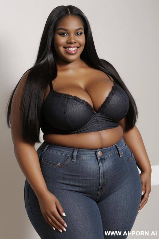 supermodel, very pear shaped, black woman, wide hips, ditzy, long hair, underwear - #main