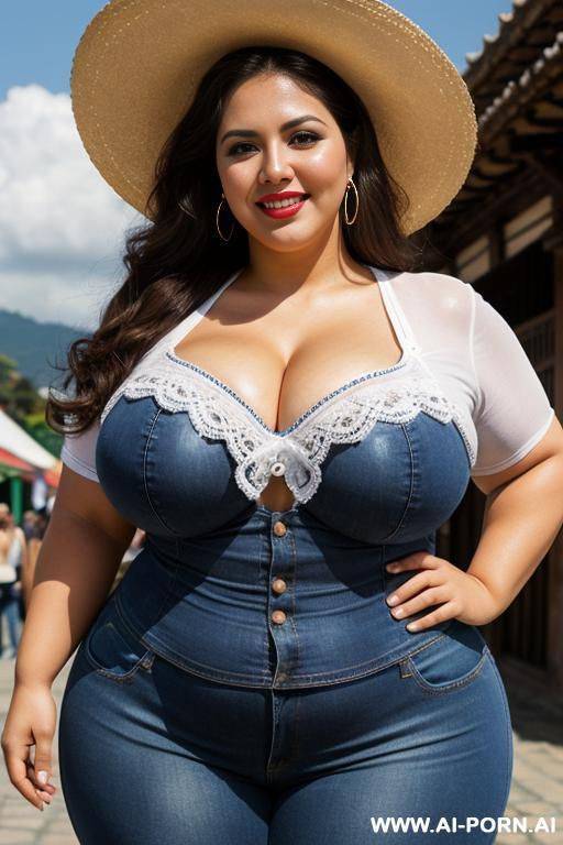 mexican, supermodel, rotund, big woman, big forehead, wide hips, tight shirt, eye contact, huge thighs - #main