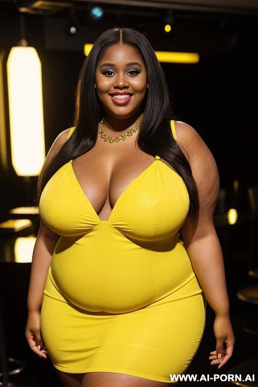 supermodel, bbw pear shaped, yellow dress, makeup - #main