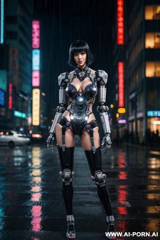 pretty face, cyberpunk city, (rain), (wet), ((silicone skin)) - #main