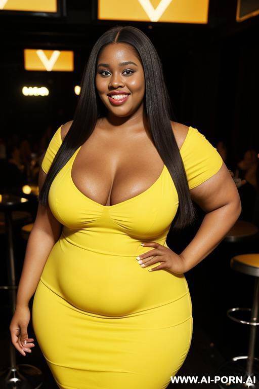 supermodel, bbw pear shaped, yellow dress, makeup - #main