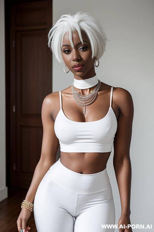 chocker necklace, white crop top on top, white leggings on bot - #main