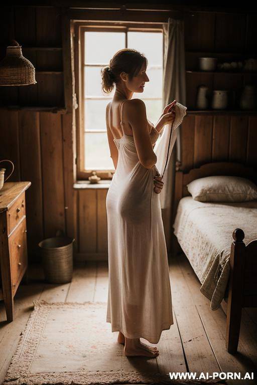 an elderly ukrainian woman from a remote village in the sumy region is getting ready for bed in a modest, rural home. it is evening, and the dim, m light of a single bulb fills the , - #main