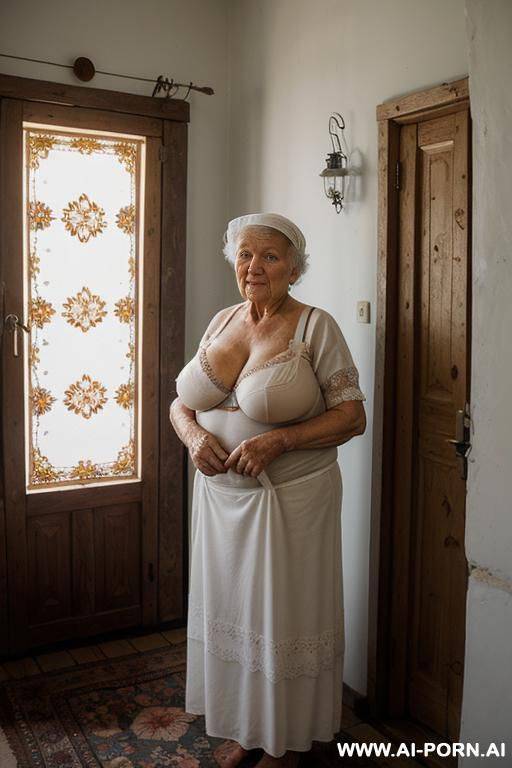 an elderly ukrainian woman from a remote village in the sumy region is getting ready for bed in a modest rural home. it is evening, and the soft glow from a single light source gently - #main