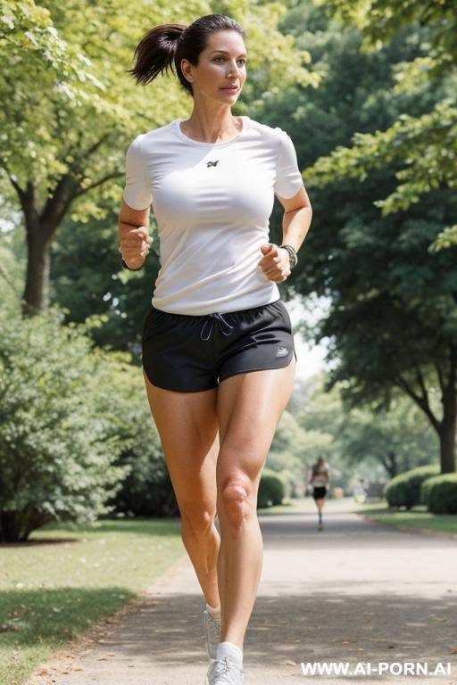 (suburban mom) (jogging in the park) (tight shorts) - #main