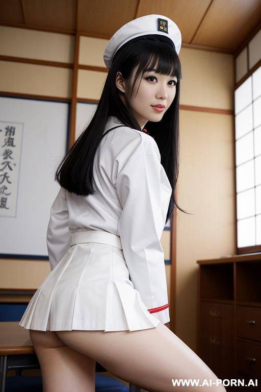 beautiful japanese, wearing sailor suit uniform like japanese costume play style with no skirts and no panties, open legs, fit body - #main
