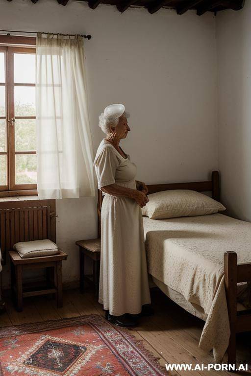 an elderly ukrainian woman from a remote village in the sumy region is preparing for bed in a humble, traditional rural house that reflects the atmosphere of the late soviet period, untouched - #main