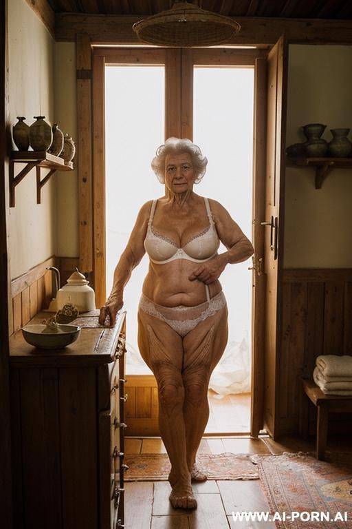 an elderly ukrainian woman from a remote village in the sumy region is getting ready for bed in a modest rural home. it is evening, and the soft glow from a single light source gently - #main