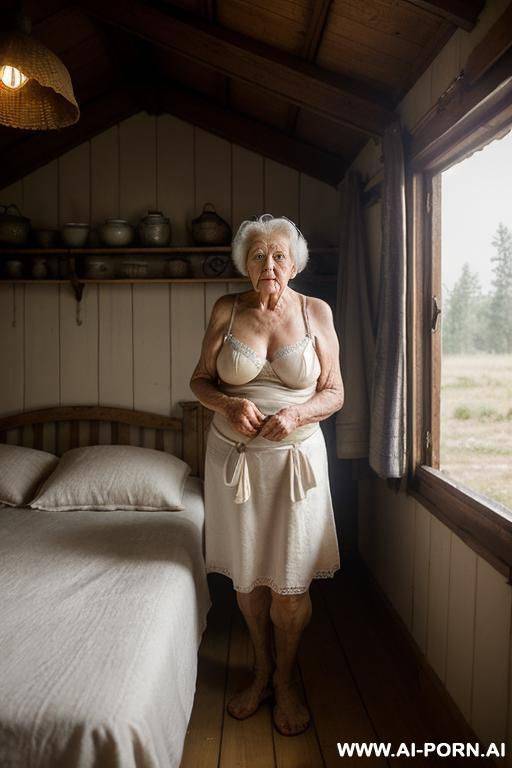 an elderly ukrainian woman from a remote village in the sumy region is preparing for bed in a humble, traditional rural house that reflects the atmosphere of the late soviet period, untouched - #main