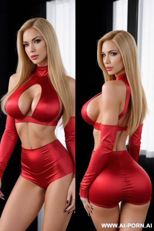 sexbot, front view, close-up, standing, seductive face, pretty face, long straight blonde hair, fit body, abs, thick arms, shapely arms, shapely legs, (huge fake tits:1.3), huge ass, perfect ass, - #main
