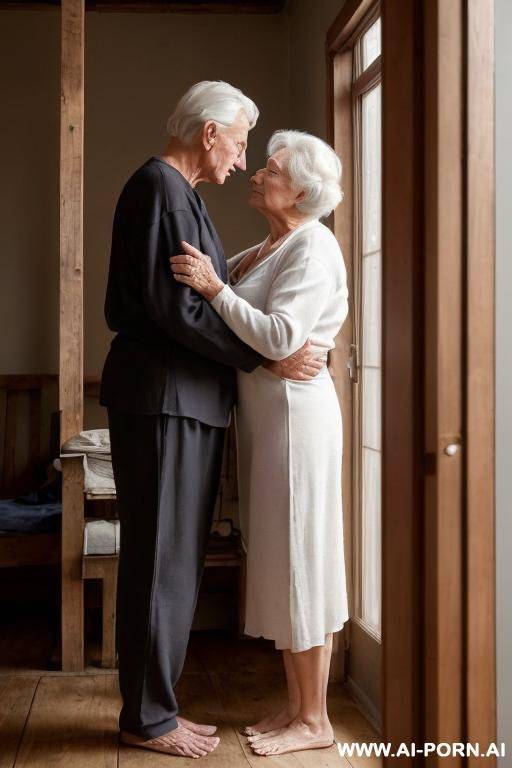 ((two!-distinct-people-in-the-frame!)) a ((male!-with-a-photo-camera!)) and an elderly-ukrainian-village-granny are ((clearly-visible-together)). the scene takes place at night, in a rustic-room dimly-lit by - #main
