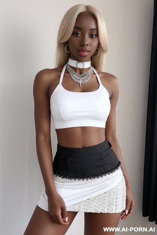 chocker necklace, crop top on top, ((white hot tanga on bot)) - #main