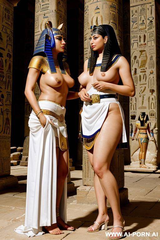 ((ancient egyptian male ra priest)) ((wearing a white skirt)) inspecting a ((chubby full naked egyptian female temple servant)) - #main