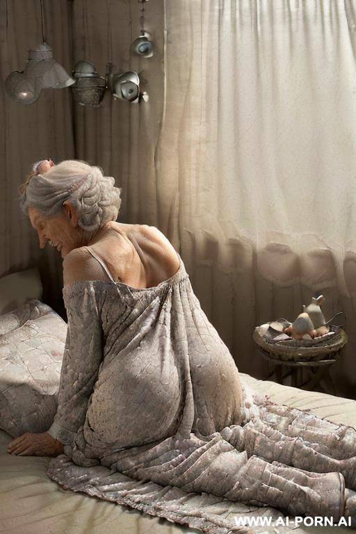 (scene features an amateur suburban elderly granny, and two! realistic gnomes-elderly-male!). ((very low-light! bedroom!) ((bedroom is dimly lit by a very-low! ambient bedside lamp!)), ((casting a soft - #main