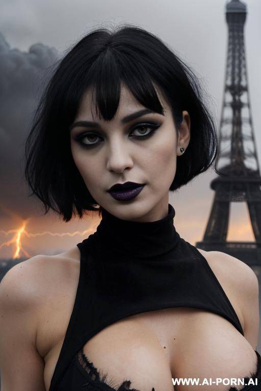 ( black gothic make-up ) (((( black lipstick )))) (( heavy thunderstorm with lightning in the horizon )) ((( blazing ashes falling from the sky ))) (((( white skin)))) (((( no nudity )))) (((( 2 women )))) - #main