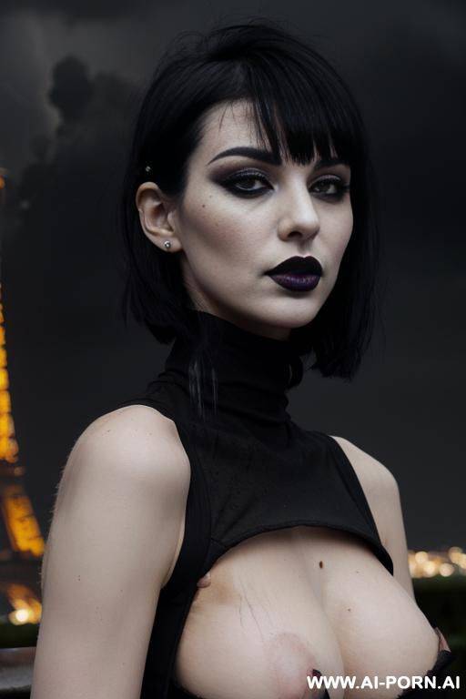 (black gothic make-up) ((((black lipstick)))) ((heavy thunderstorm with lightning in the horizon)) (((blazing ashes falling from the sky))) (((( white skin)))) (((damaged clothes))) - #main