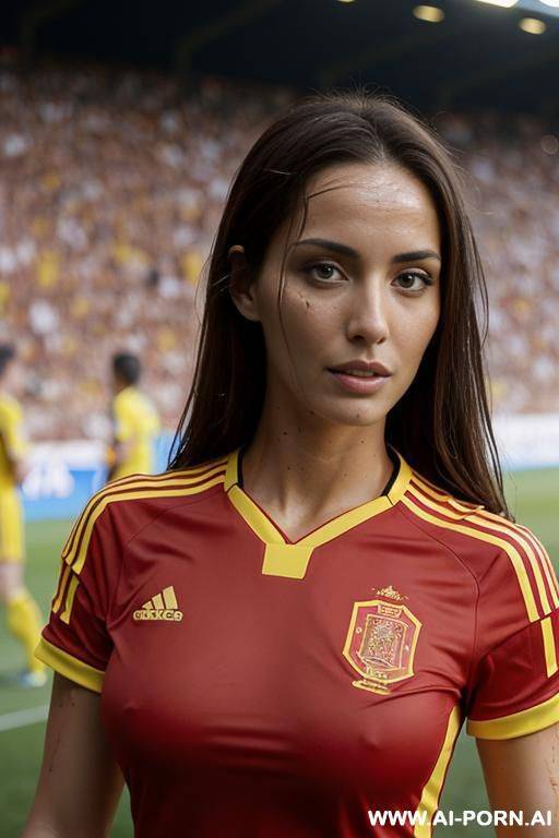 soccer stadium, spanish soccer team uniform, wet skin, crowd of people - #main