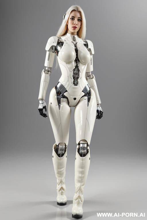 beautiful realistic taur-women cyborg robot, detaleid face, latex skin white color, covered to latex, and robotic boots, hd image quality no background. - #main